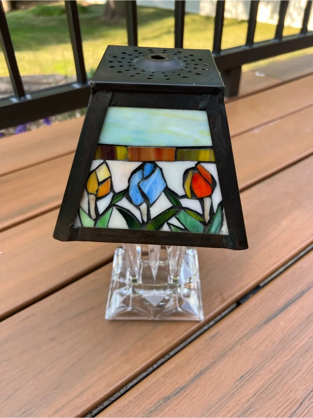 Vintage Tiffany Style Stained Glass Tulip Lamp Shade Fairy Crystal Glass Base